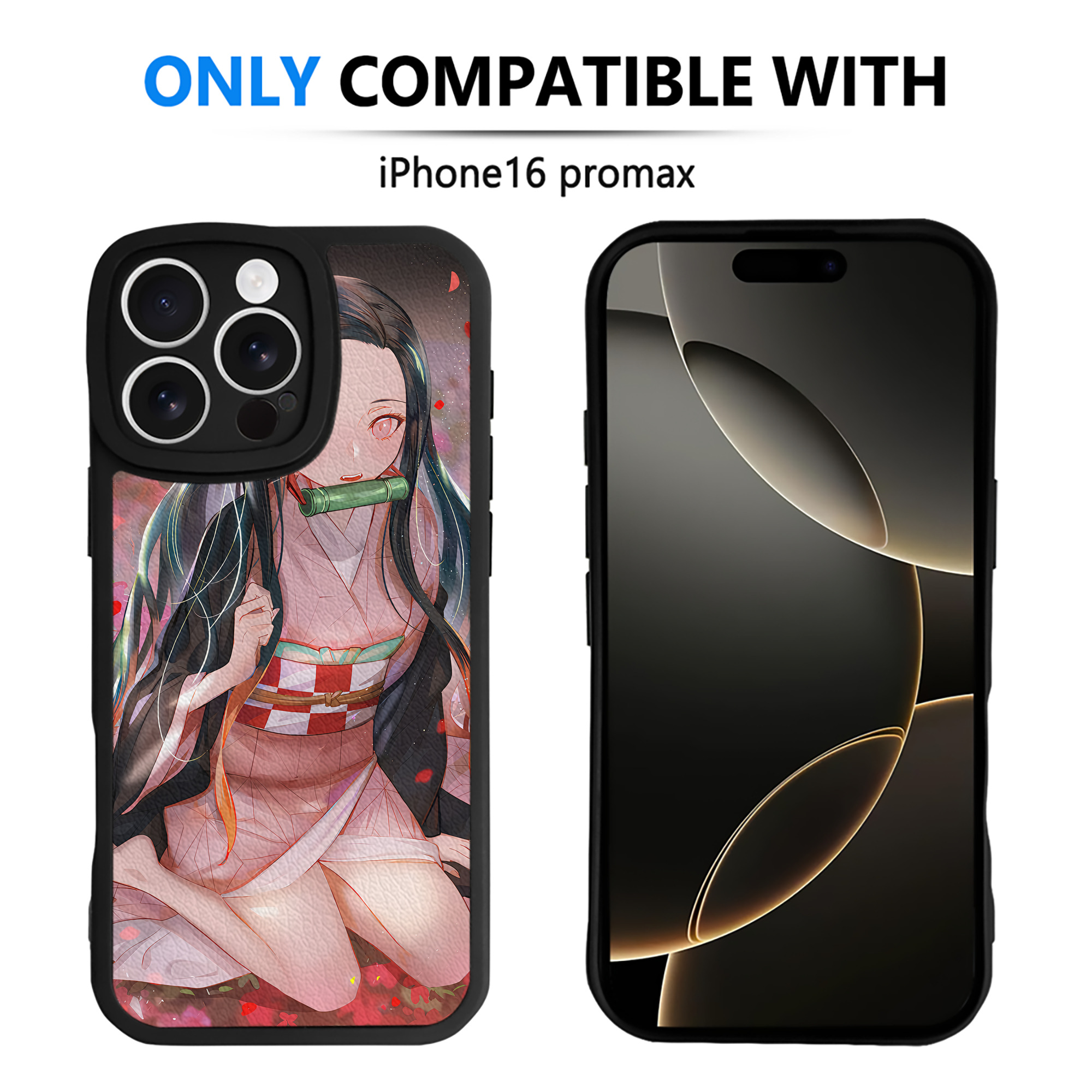（画像用） 鬼滅の刃（きめつのやいば）竈門 禰󠄀豆子／かまど ねずこ Kamado Nezuko 【iPhone 16シリーズ対応】シリコンスマホケース（レザー調） 材質：シリコン
